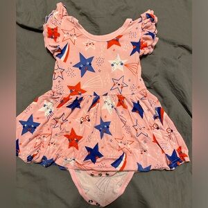 Little sleepies Pink stars & stripes twirl dress with body suit